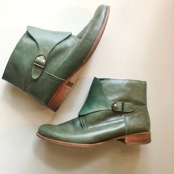Green Leather Monk Strap Ankle Boots - Picture 1 of 5